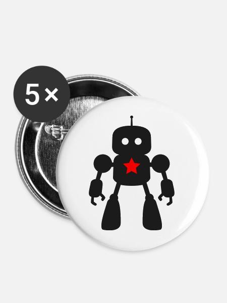 Roboter mit Stern KI Sci-Fi Nerd - Buttons mittel 32 mm (5er Pack) - Weiß