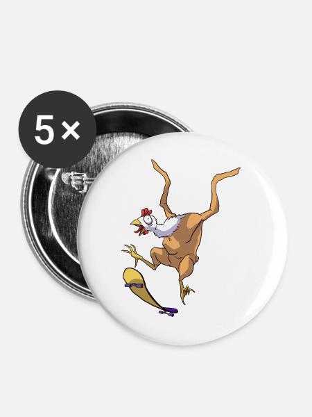 Skateboard-Hähnchen - Buttons mittel 32 mm (5er Pack) - Weiß