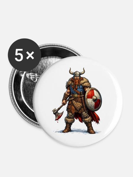 Wikinger Krieger mit Schild - Buttons mittel 32 mm (5er Pack) - Weiß