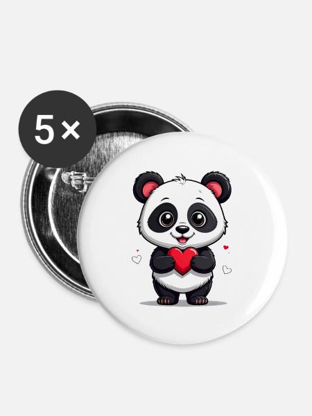 Panda mit Herz - Buttons mittel 32 mm (5er Pack) - Weiß