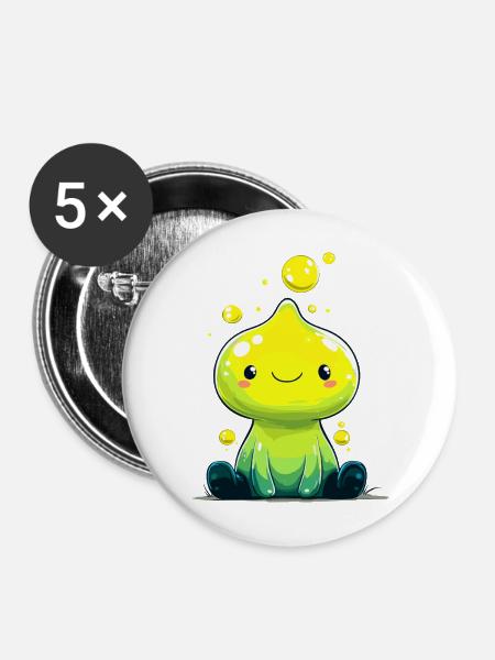 Kleiner Neon-Slime mit Lächeln - Buttons mittel 32 mm (5er Pack) - Weiß