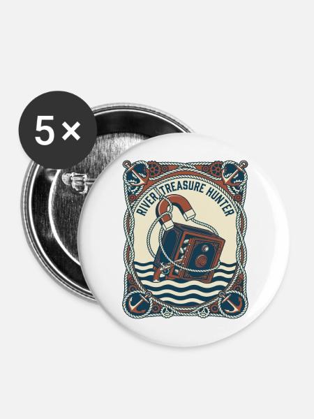  Magnetfischen Fluss Schatzsucher - Buttons mittel 32 mm (5er Pack) - Weiß