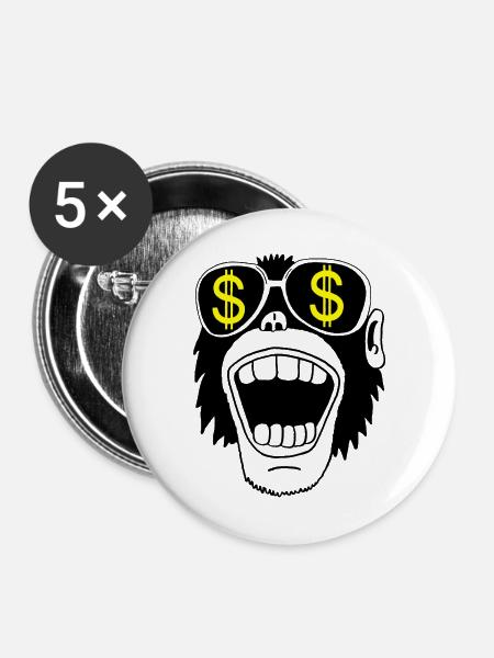 Affe mit Brille - Buttons mittel 32 mm (5er Pack) - Weiß