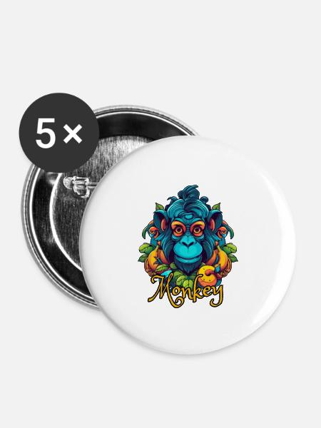 Neon-Tropenaffe Kopf - Buttons mittel 32 mm (5er Pack) - Weiß