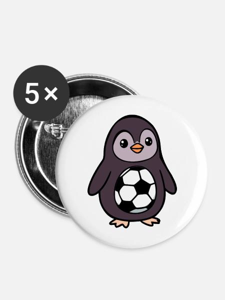 Pinguine Kinder Fußball - Buttons mittel 32 mm (5er Pack) - Weiß