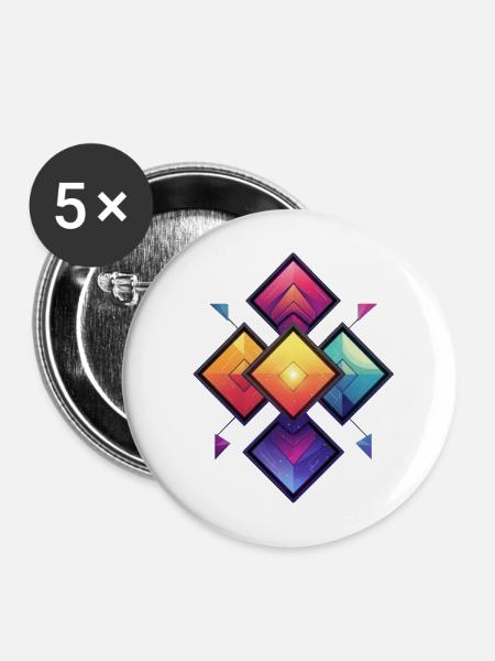 Regenbogen Diamant Kaleido - Buttons mittel 32 mm (5er Pack) - Weiß