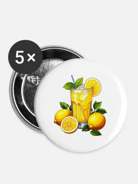 Zitronenlimonade - Buttons mittel 32 mm (5er Pack) - Weiß