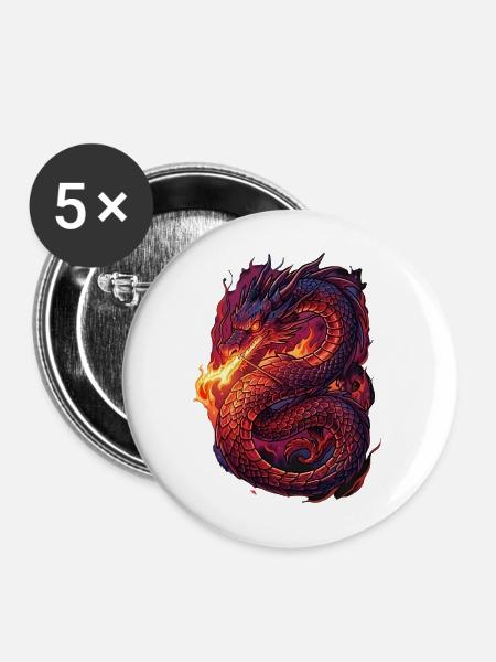 Feuriger Drachensturm - Buttons mittel 32 mm (5er Pack) - Weiß