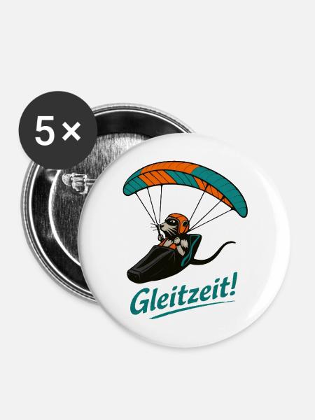 Gleizeit Paragliding Mascot - Buttons mittel 32 mm (5er Pack) - Weiß