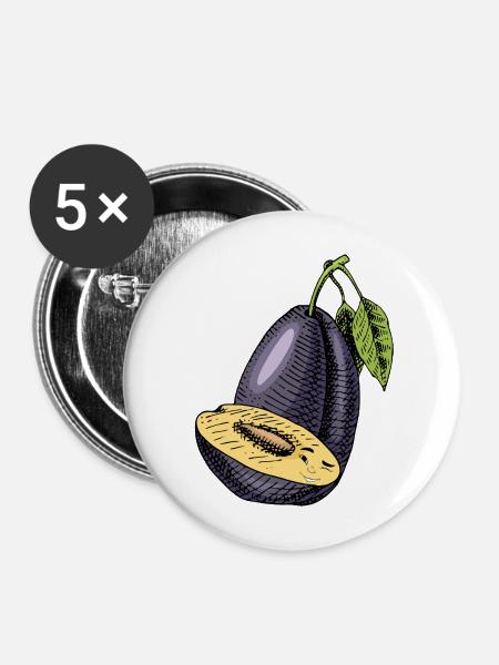 Pflaume Obst - Buttons mittel 32 mm (5er Pack) - Weiß