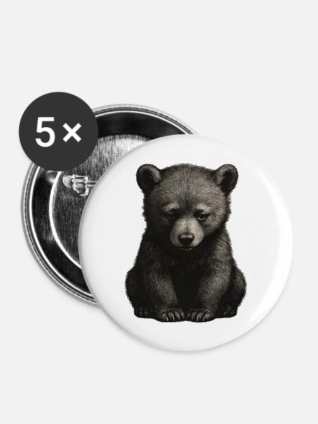 Schwarz-Weiß Bärenjunge - Buttons mittel 32 mm (5er Pack) - Weiß