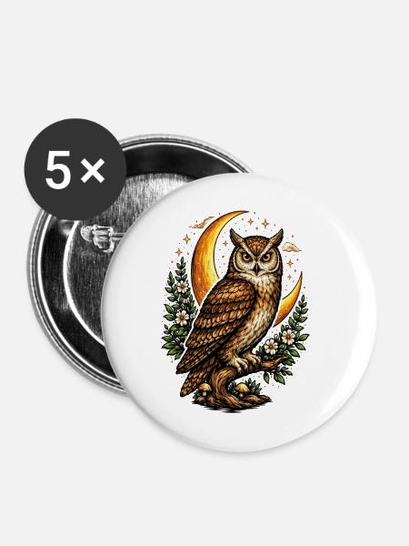 Eulennacht, Blumenmond, - Buttons mittel 32 mm (5er Pack) - Weiß
