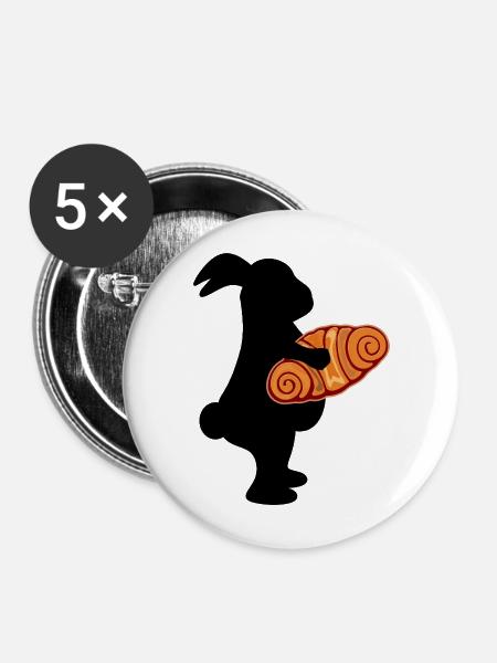 Osterhase Hase Franzbrötchen - Buttons mittel 32 mm (5er Pack) - Weiß