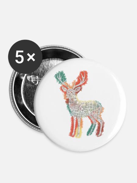 Zentangle-Rehbock - Buttons mittel 32 mm (5er Pack) - Weiß