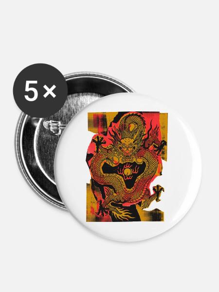 Chinesischer Drache Kunst - Buttons mittel 32 mm (5er Pack) - Weiß