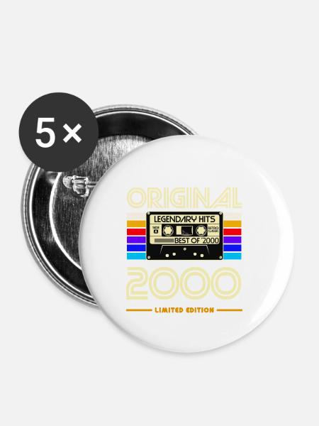 Original 2000 Nostalgia Cassette Limited - Buttons mittel 32 mm (5er Pack) - Weiß