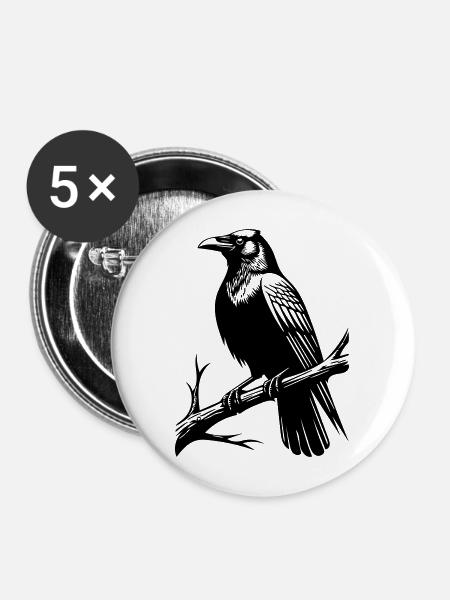 Krähe - Buttons mittel 32 mm (5er Pack) - Weiß