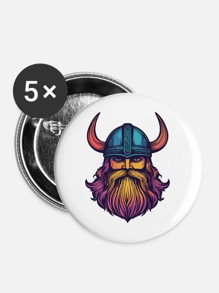Wikinger Helm - Buttons mittel 32 mm (5er Pack) - Weiß