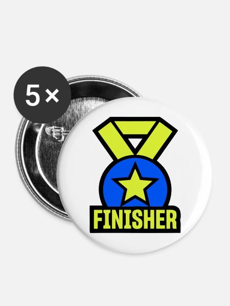 Stolzer Finisher Medaille Stern - Buttons mittel 32 mm (5er Pack) - Weiß