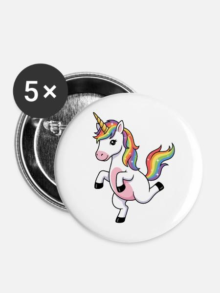 Regenbogen-Einhorn-Funkeln - Buttons mittel 32 mm (5er Pack) - Weiß