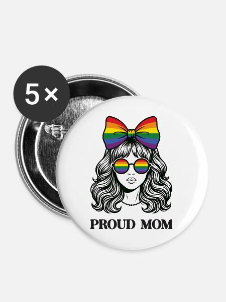 LGBTQ-Pride-Monat – Proud Mom - Buttons mittel 32 mm (5er Pack) - Weiß