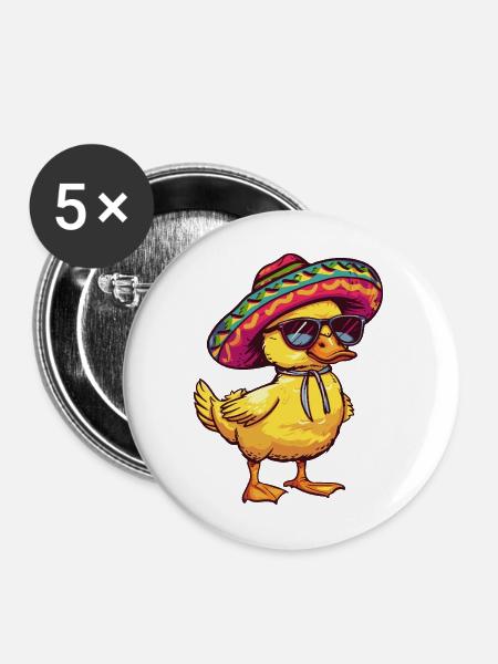 Esel Lustig Sombrero - Buttons mittel 32 mm (5er Pack) - Weiß