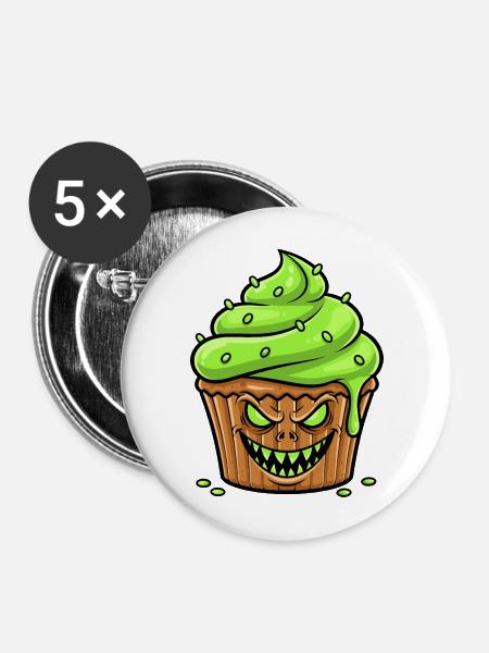 Grusel Cupcake Grün - Buttons mittel 32 mm (5er Pack) - Weiß