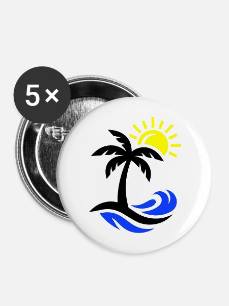 Palme Strand Ozean - Buttons mittel 32 mm (5er Pack) - Weiß