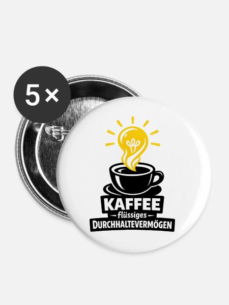 Kaffee Durchhaltevermögen Logo - Buttons mittel 32 mm (5er Pack) - Weiß