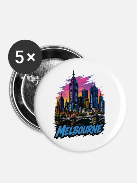 Melbourne Pop Art Skyline Sunset - Buttons mittel 32 mm (5er Pack) - Weiß