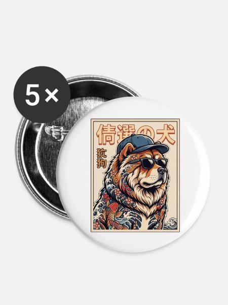 Chow Chow  - Buttons mittel 32 mm (5er Pack) - Weiß