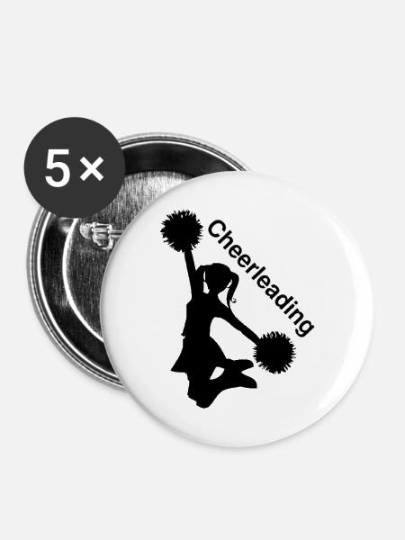 Cheerleading Silhouette mit Pompons - Buttons mittel 32 mm (5er Pack) - Weiß