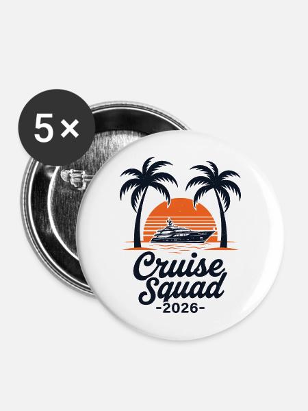 Cruise Squad 2026 Sunset Yacht - Buttons mittel 32 mm (5er Pack) - Weiß