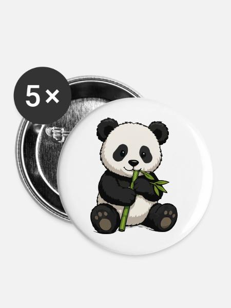 Kuschelpanda mit Bambus - Buttons mittel 32 mm (5er Pack) - Weiß