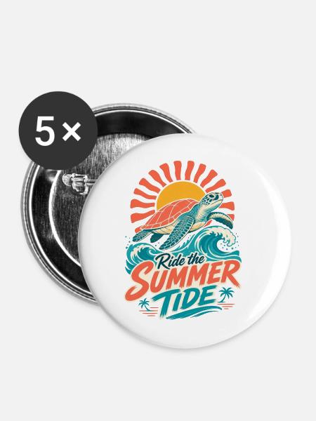 Sommer Schildkröte Surf - Buttons mittel 32 mm (5er Pack) - Weiß