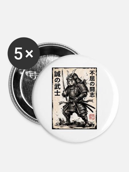 Samurai Bulldogge - Buttons mittel 32 mm (5er Pack) - Weiß