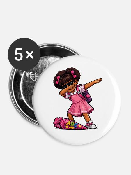 Dabbing ABC-Schützin Afro - Buttons mittel 32 mm (5er Pack) - Weiß