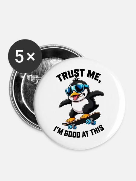 Cooler Pinguin Skateboarder Comic Spruch - Buttons mittel 32 mm (5er Pack) - Weiß