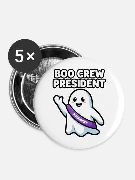 Boo Crew President Halloween Geist - Buttons mittel 32 mm (5er Pack) - Weiß