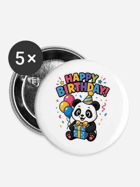 Happy Birthday panda - Buttons mittel 32 mm (5er Pack) - Weiß