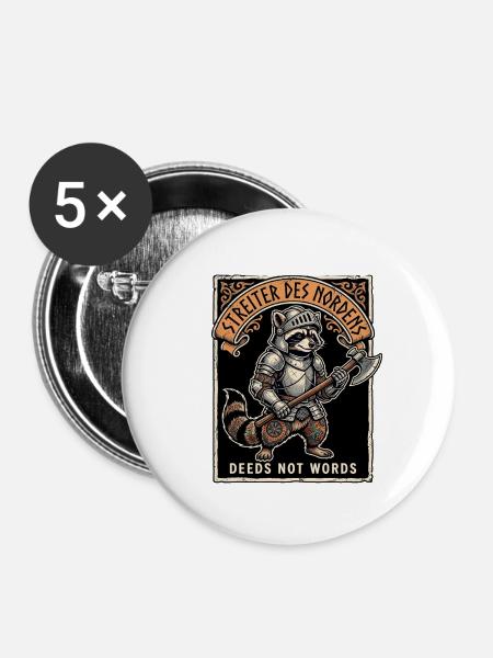 Mittelalter Waschbär Germane - Buttons mittel 32 mm (5er Pack) - Weiß