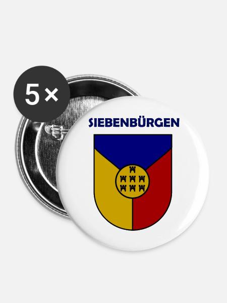 Siebenbürgen Schild mit Türmchen - Buttons mittel 32 mm (5er Pack) - Weiß