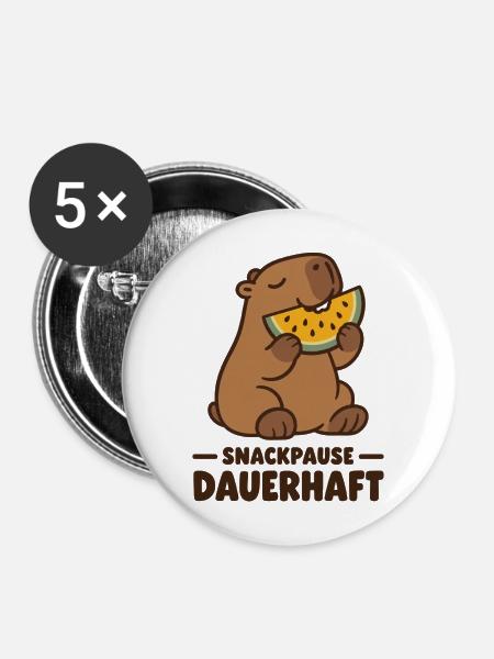 Snackpause dauerhaft Wasserschwein Melone - Buttons mittel 32 mm (5er Pack) - Weiß