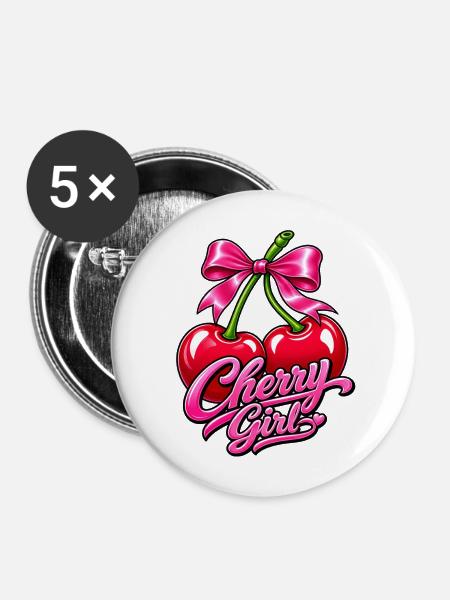 Cherry Girl Pop Art - Buttons mittel 32 mm (5er Pack) - Weiß