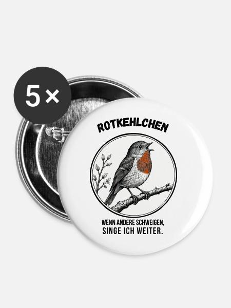 Rotkehlchen – Singe weiter - Buttons mittel 32 mm (5er Pack) - Weiß