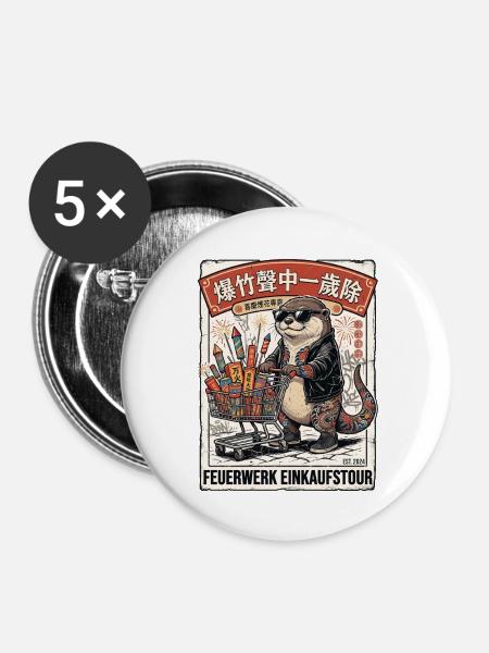 Feuerwerk Einkauf Chinesischer Otter - Buttons mittel 32 mm (5er Pack) - Weiß