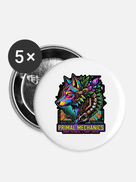 Urmechanik – Neon Wolf - Buttons mittel 32 mm (5er Pack) - Weiß
