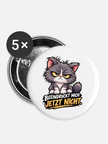 Grummelkat JetztNicht Beeindruckt - Buttons mittel 32 mm (5er Pack) - Weiß