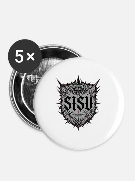 Finnisches Sisu Schildschädel Dunkle Kunstgym - Buttons mittel 32 mm (5er Pack) - Weiß