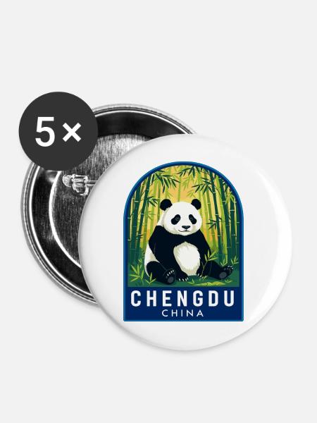 Chengdu China-Riesenpanda-Bambuswaldabzeichen - Buttons mittel 32 mm (5er Pack) - Weiß